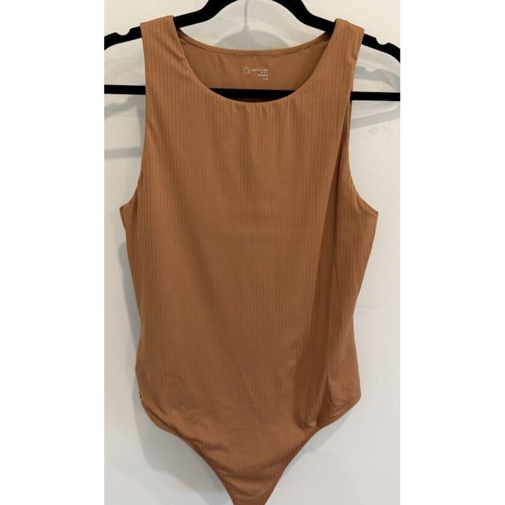 Offline by Aerie Ribbed Bodysuit Rust Brown Sleeveless Snap Crotch Size L